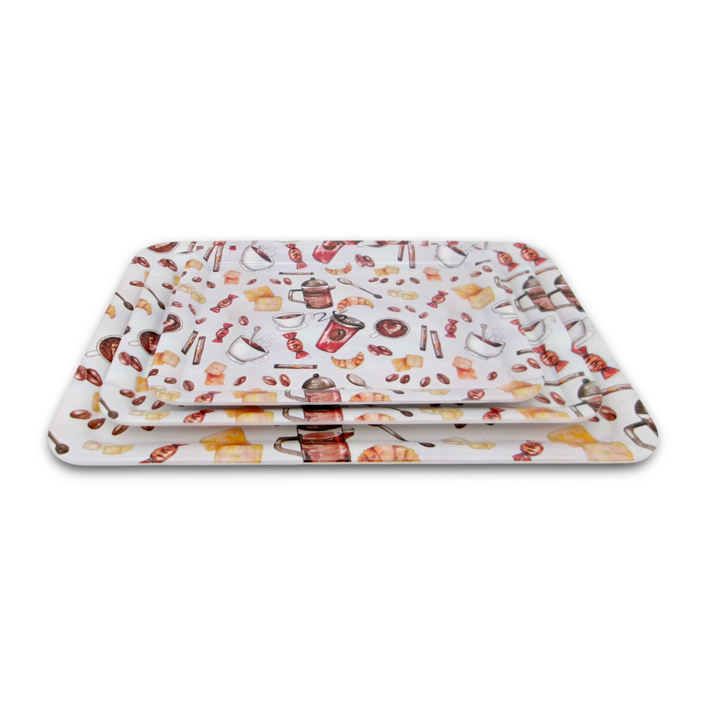 SUPERWARE | Pure Melamine | Retro Tray Set - Coffee Drink | Set Of 3 Pcs.| Stain Free, Glazed Finish
