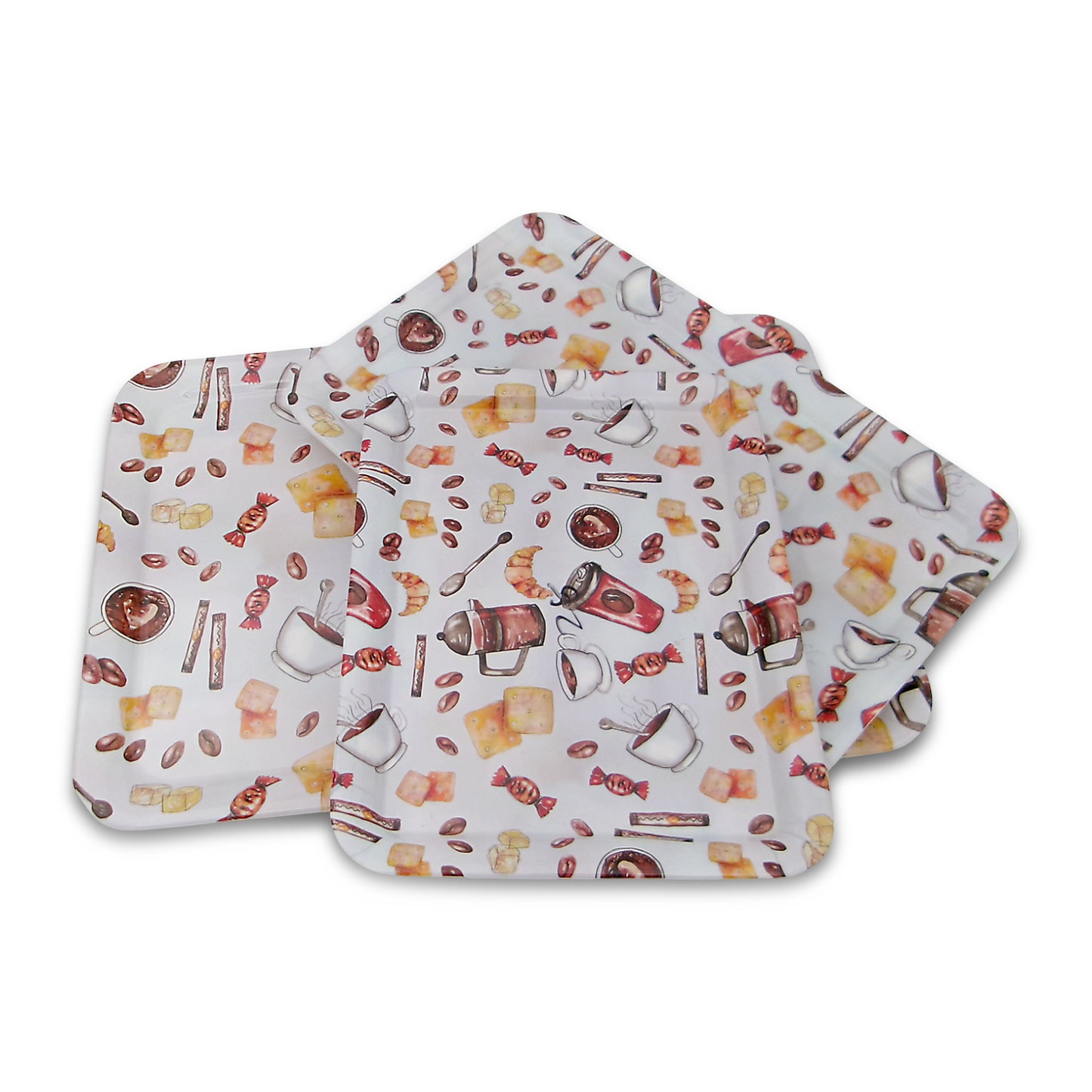 SUPERWARE | Pure Melamine | Retro Tray Set - Coffee Drink | Set Of 3 Pcs.| Stain Free, Glazed Finish