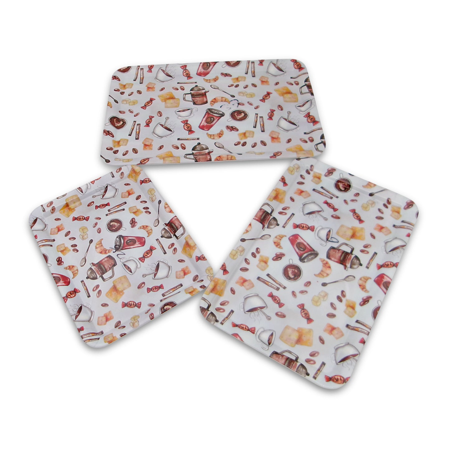 SUPERWARE | Pure Melamine | Retro Tray Set - Coffee Drink | Set Of 3 Pcs.| Stain Free, Glazed Finish