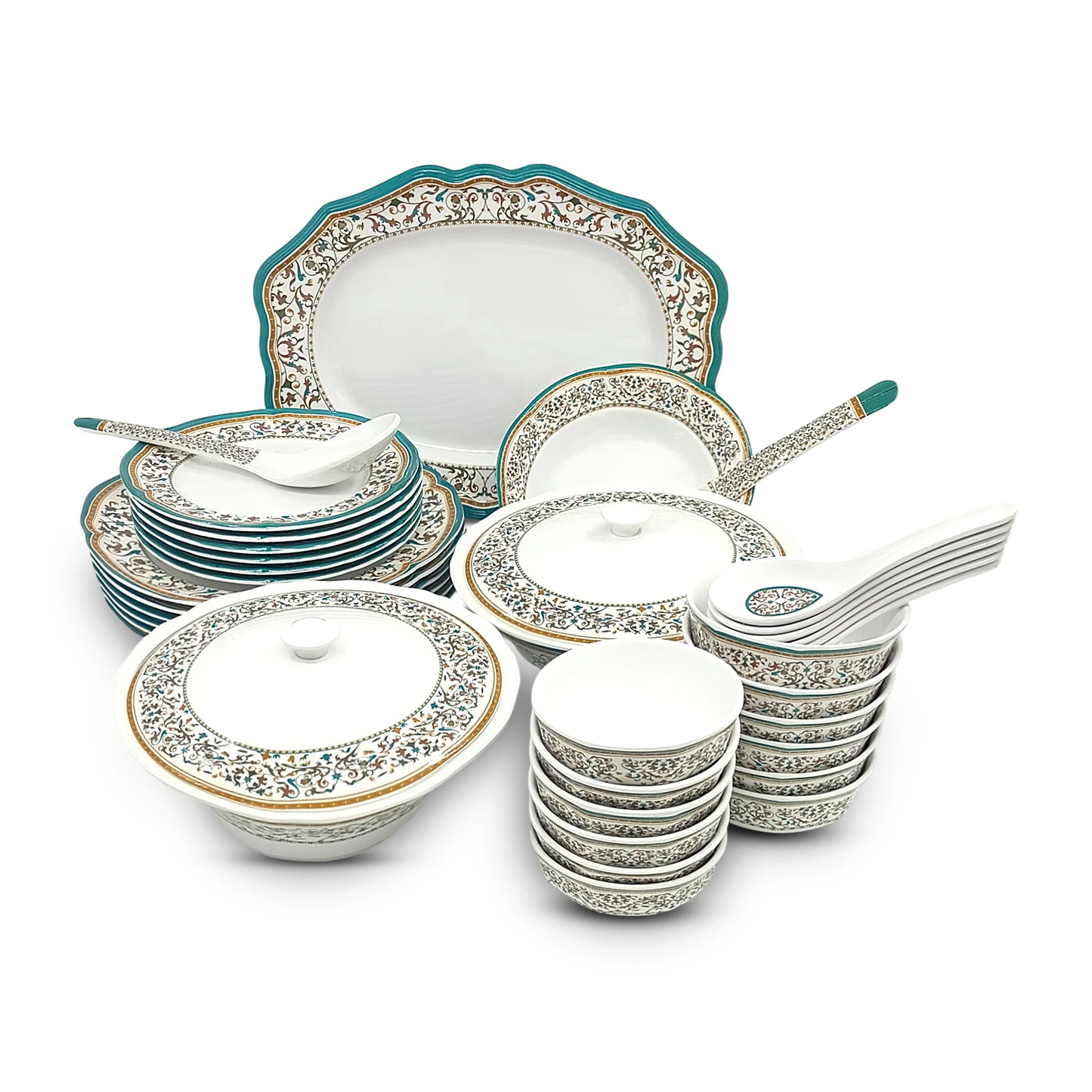 SUPERWARE | Pure Melamine | Dinner Set - GARDENIA AZURE | Set Of 38 Pcs. | Stain Free, Glazed Finish
