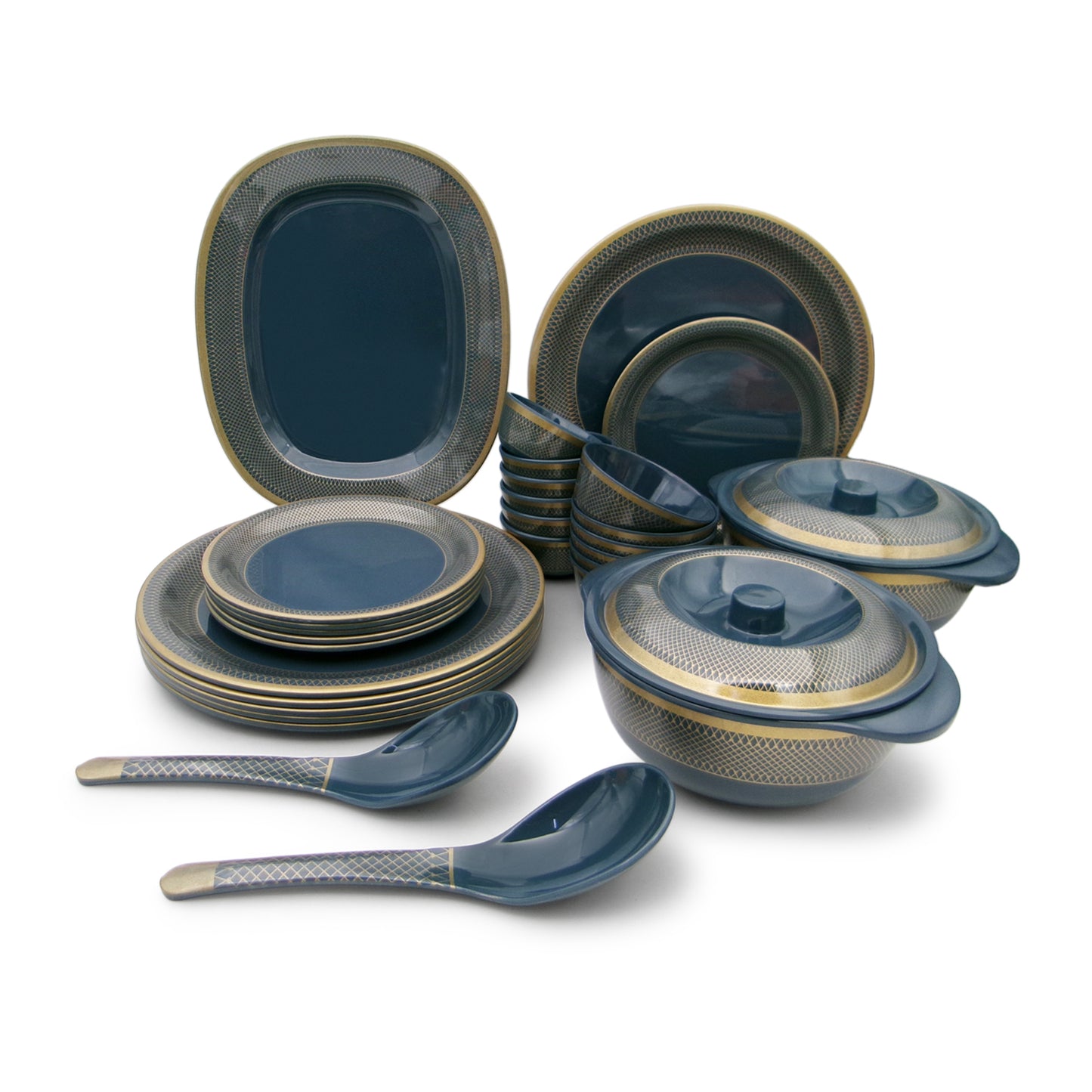 SUPERWARE | Pure Melamine | Dinner Set - Golden Glory Navy Blue | Set Of 31 Pcs. | Stain Free, Glazed Finish