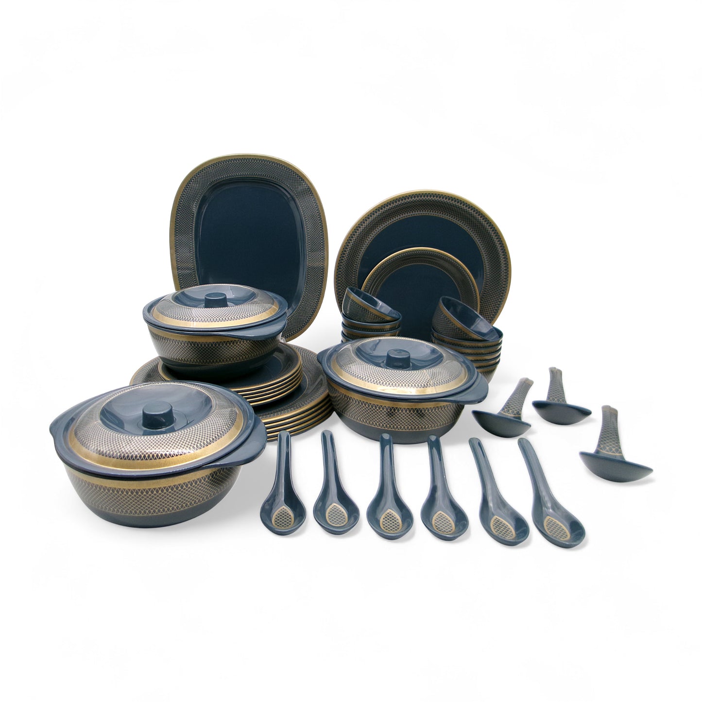 SUPERWARE | Pure Melamine | Dinner Set - Golden Glory Navy Blue | Set Of 40 Pcs. | Stain Free, Glazed Finish
