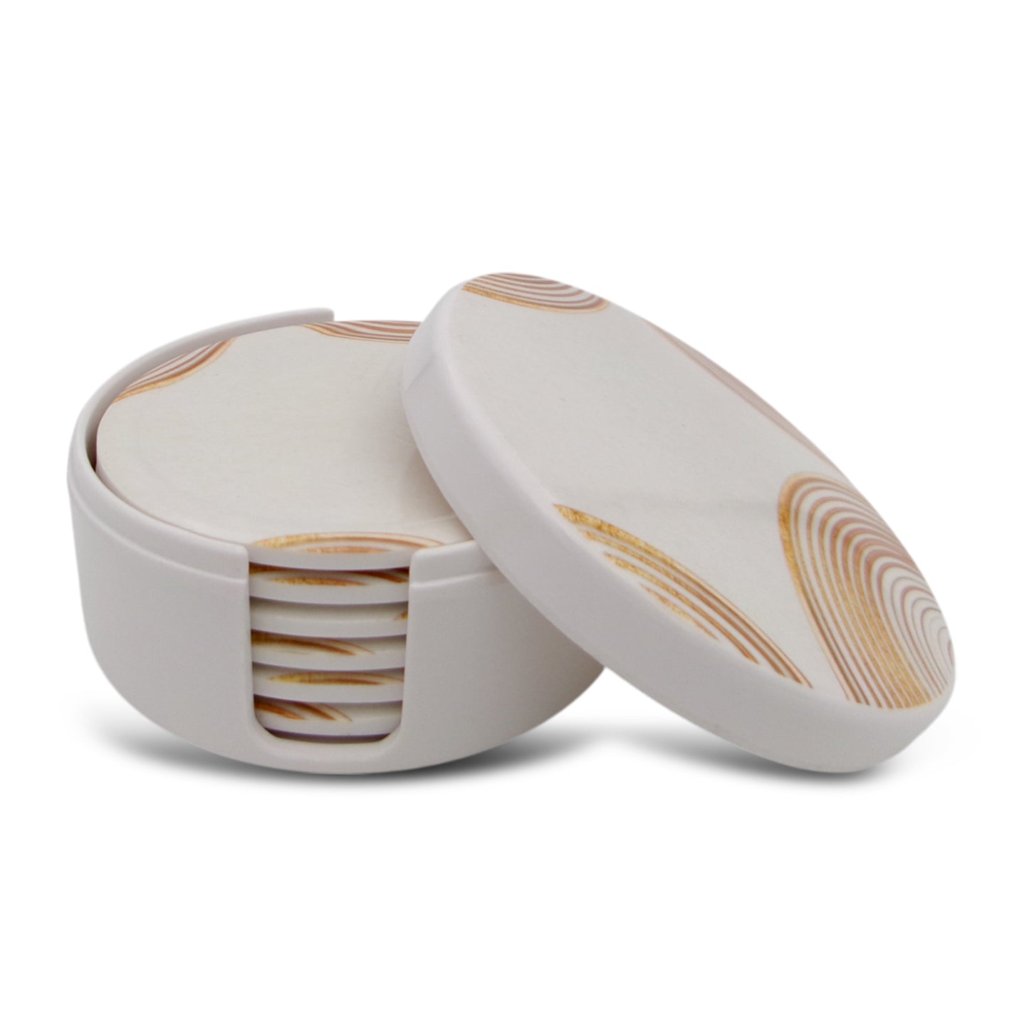 SUPERWARE | Pure Melamine | Coasters- Golden Ring | Set Of 8 Pcs | Stain Free, Glazed Finish