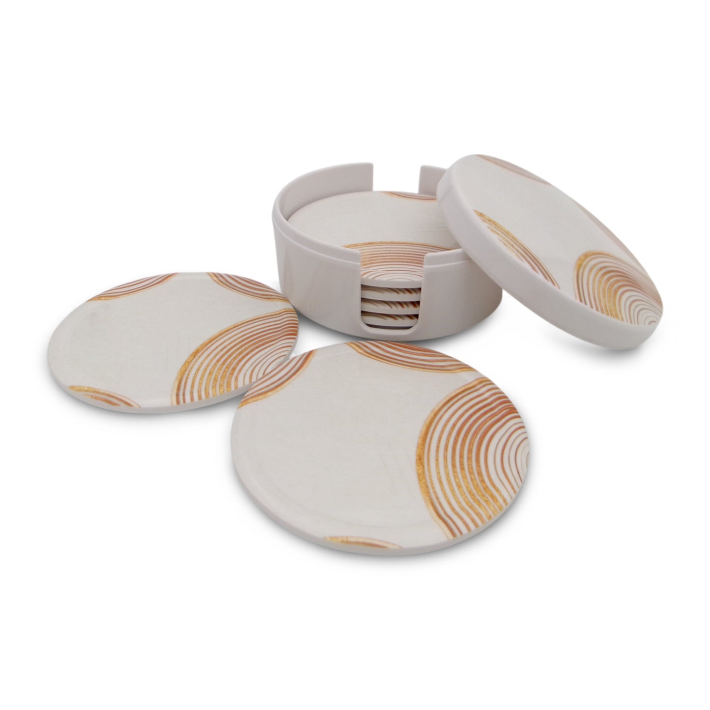 SUPERWARE | Pure Melamine | Coasters- Golden Ring | Set Of 8 Pcs | Stain Free, Glazed Finish