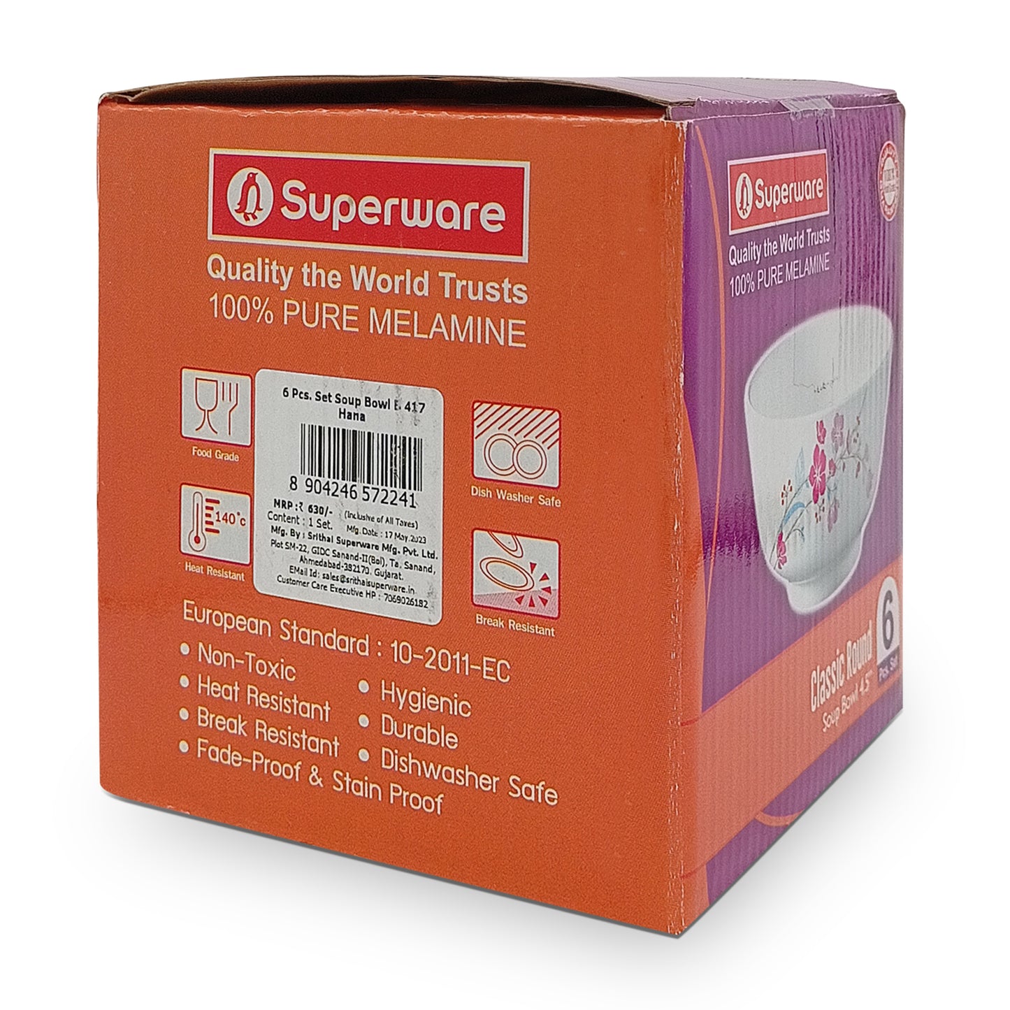 SUPERWARE | Pure Melamine | Bowl Set - Hana 4" | 6 Nos. | Stain Free, Glazed Finish