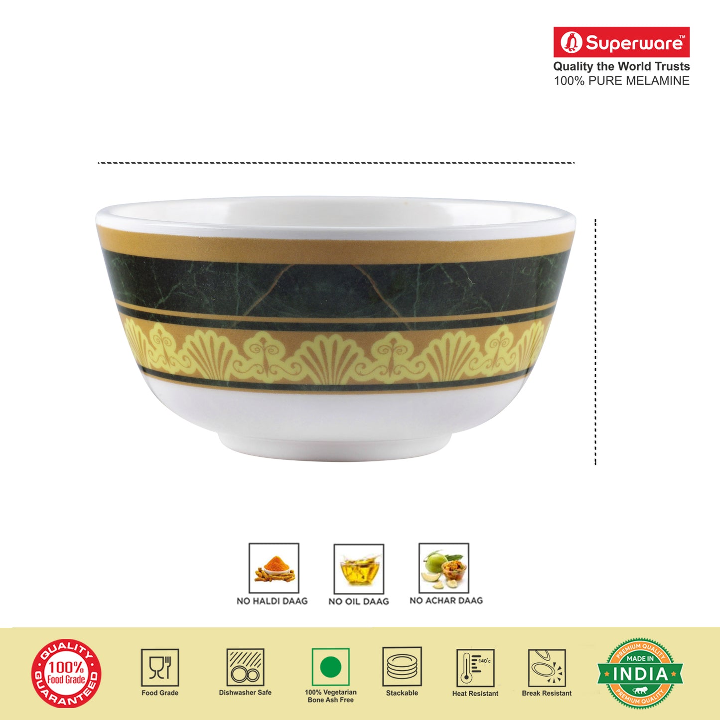 SUPERWARE | Pure Melamine | Soup Bowl Set - Majestic (4.5") | 6 Nos. | Stain Free, Glazed Finish