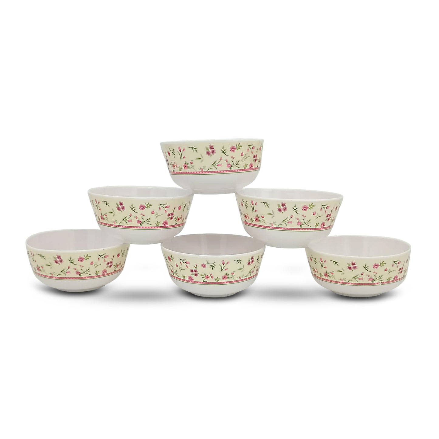 SUPERWARE | Pure Melamine | Bowl Set - Rose Garden 4" | 6 Nos. | Stain Free, Glazed Finish