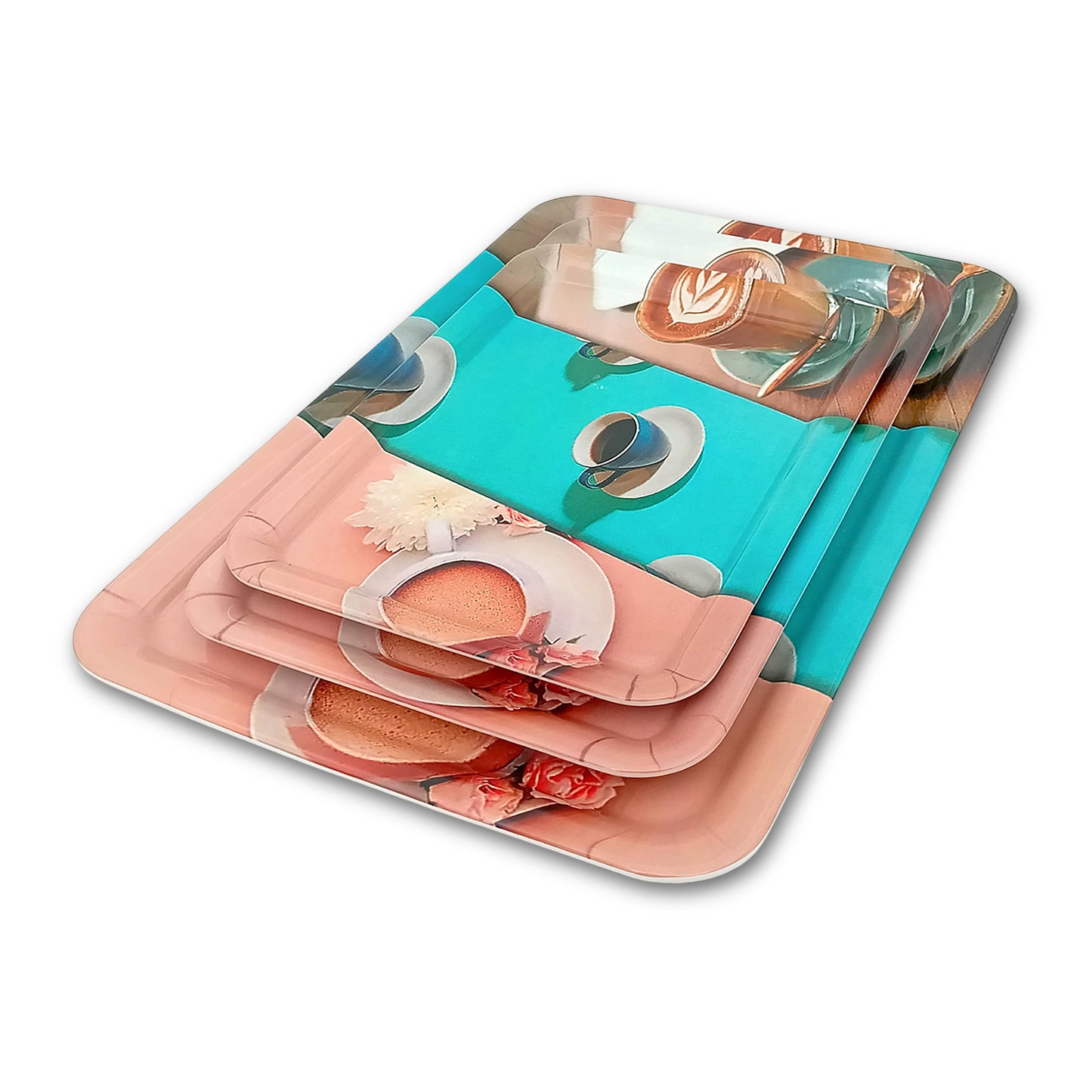 SUPERWARE | Pure Melamine | Retro Tray Set - LATTE | Set Of 3 Pcs.| Stain Free, Glazed Finish