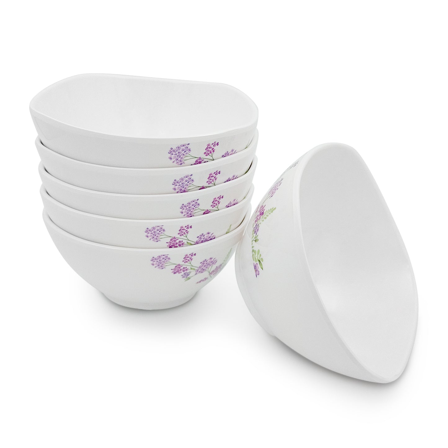 SUPERWARE | Pure Melamine | Bowl Set - Lilac Flower 4" | 6 Nos. | Stain Free, Glazed Finish