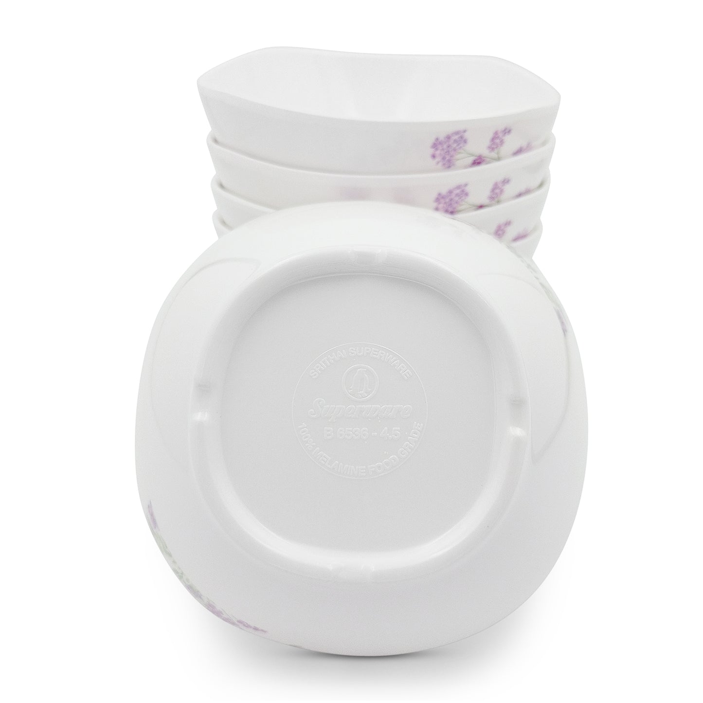 SUPERWARE | Pure Melamine | Bowl Set - Lilac Flower 4" | 6 Nos. | Stain Free, Glazed Finish