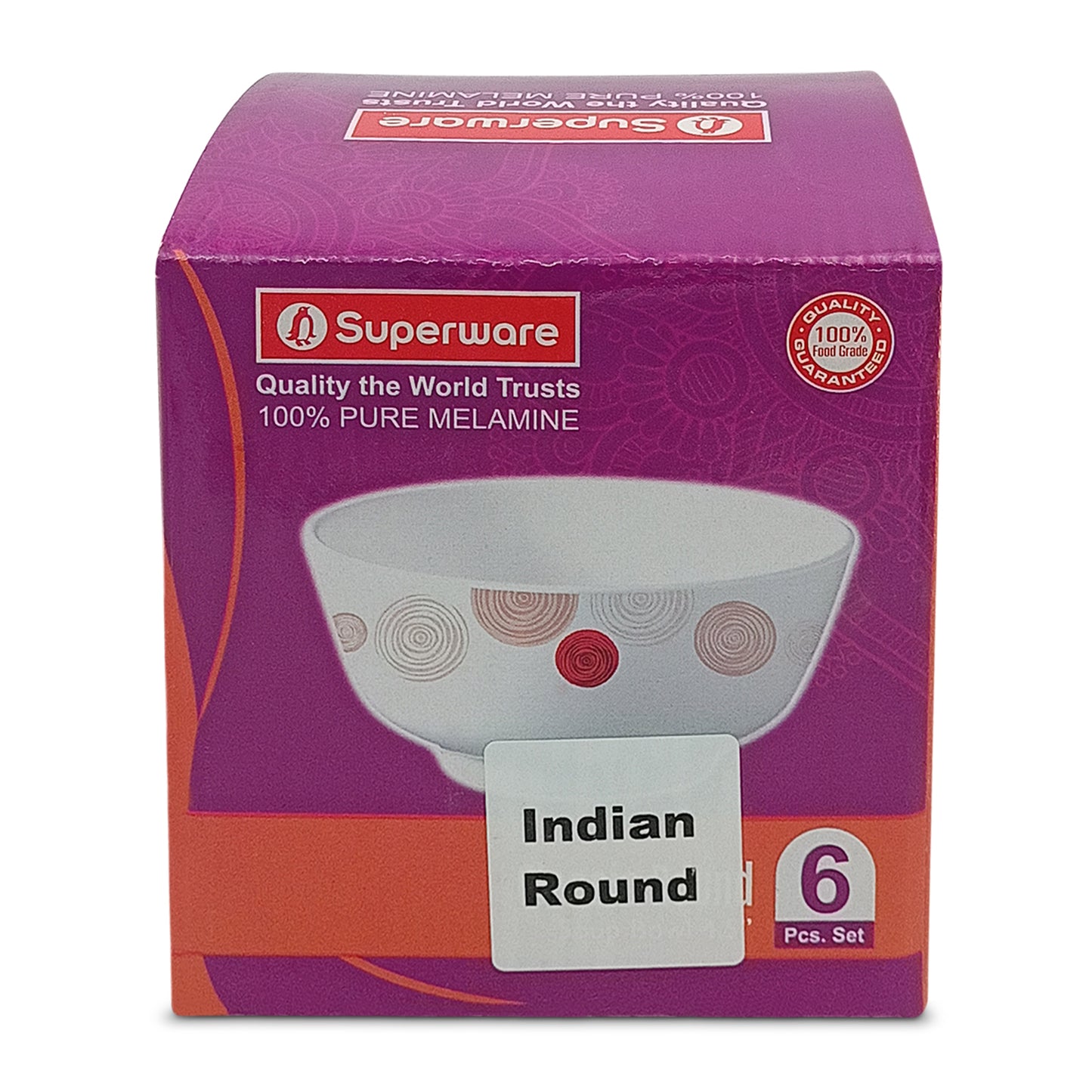 SUPERWARE | Pure Melamine | Bowl Set - Marbo Stitch 4" | 6 Nos. | Stain Free, Glazed Finish