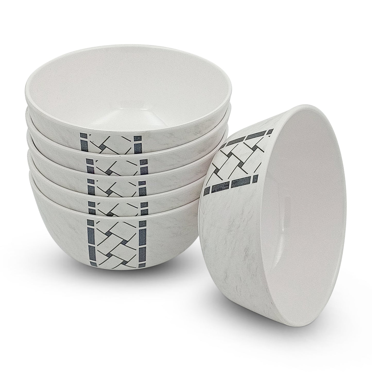 SUPERWARE | Pure Melamine | Bowl Set - Marbo Stitch 4" | 6 Nos. | Stain Free, Glazed Finish