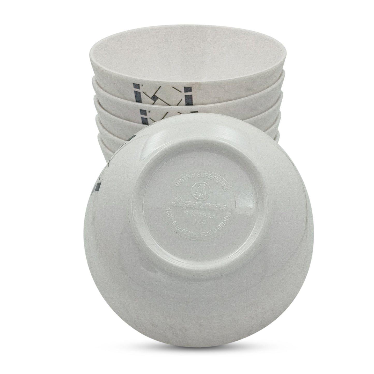 SUPERWARE | Pure Melamine | Bowl Set - Marbo Stitch 4" | 6 Nos. | Stain Free, Glazed Finish