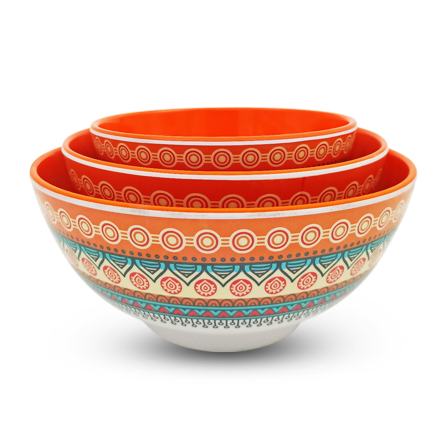 SUPERWARE | Pure Melamine | Snack Bowl Set -  Two Tone STITCH-ORANGE | Set of 3 Pcs. | Stain Free, Glazed Finish