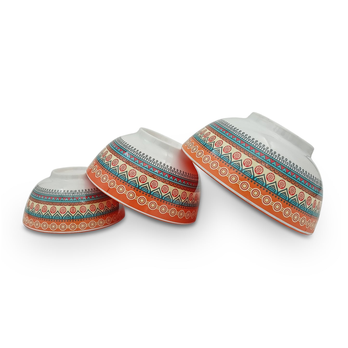 SUPERWARE | Pure Melamine | Snack Bowl Set -  Two Tone STITCH-ORANGE | Set of 3 Pcs. | Stain Free, Glazed Finish