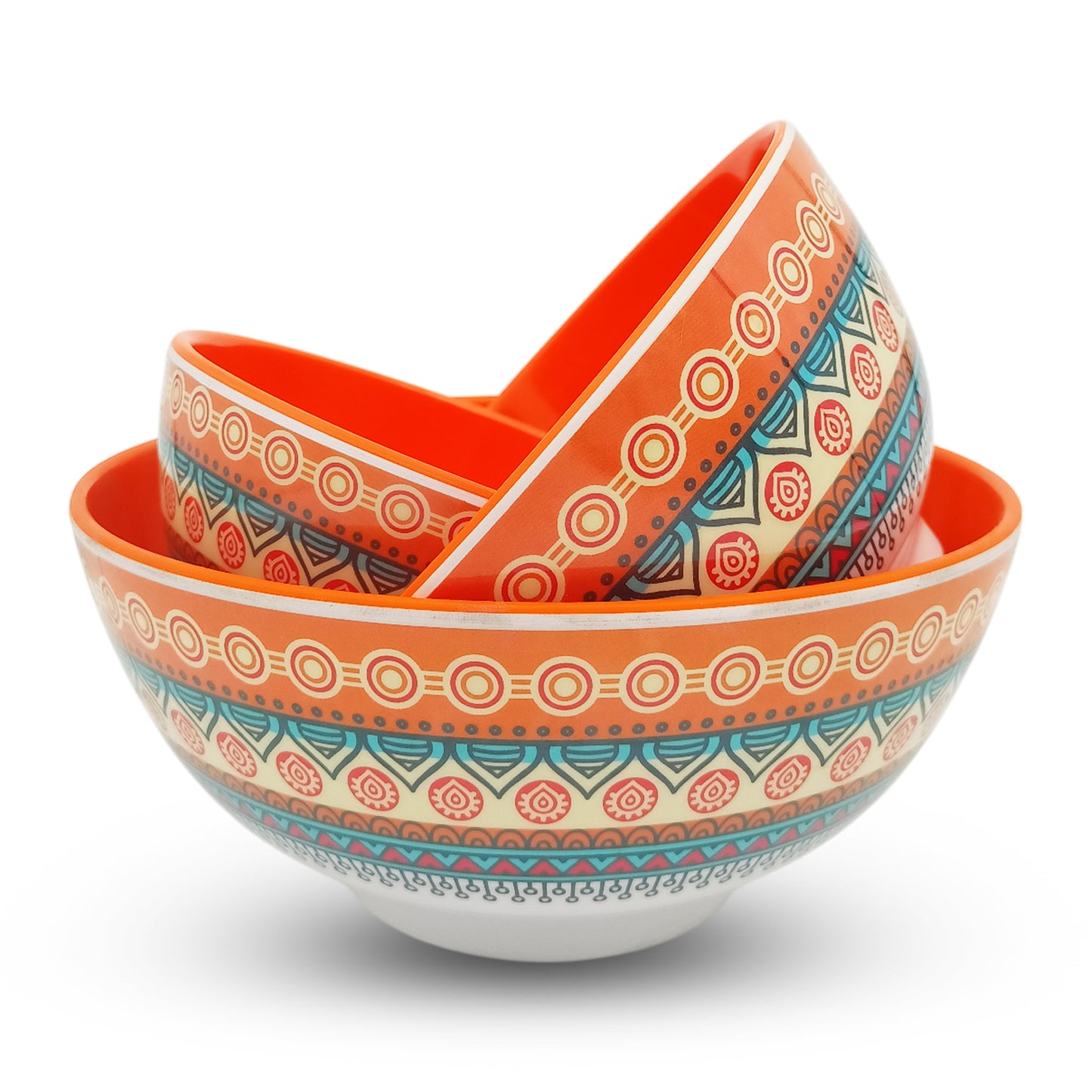 SUPERWARE | Pure Melamine | Snack Bowl Set -  Two Tone STITCH-ORANGE | Set of 3 Pcs. | Stain Free, Glazed Finish
