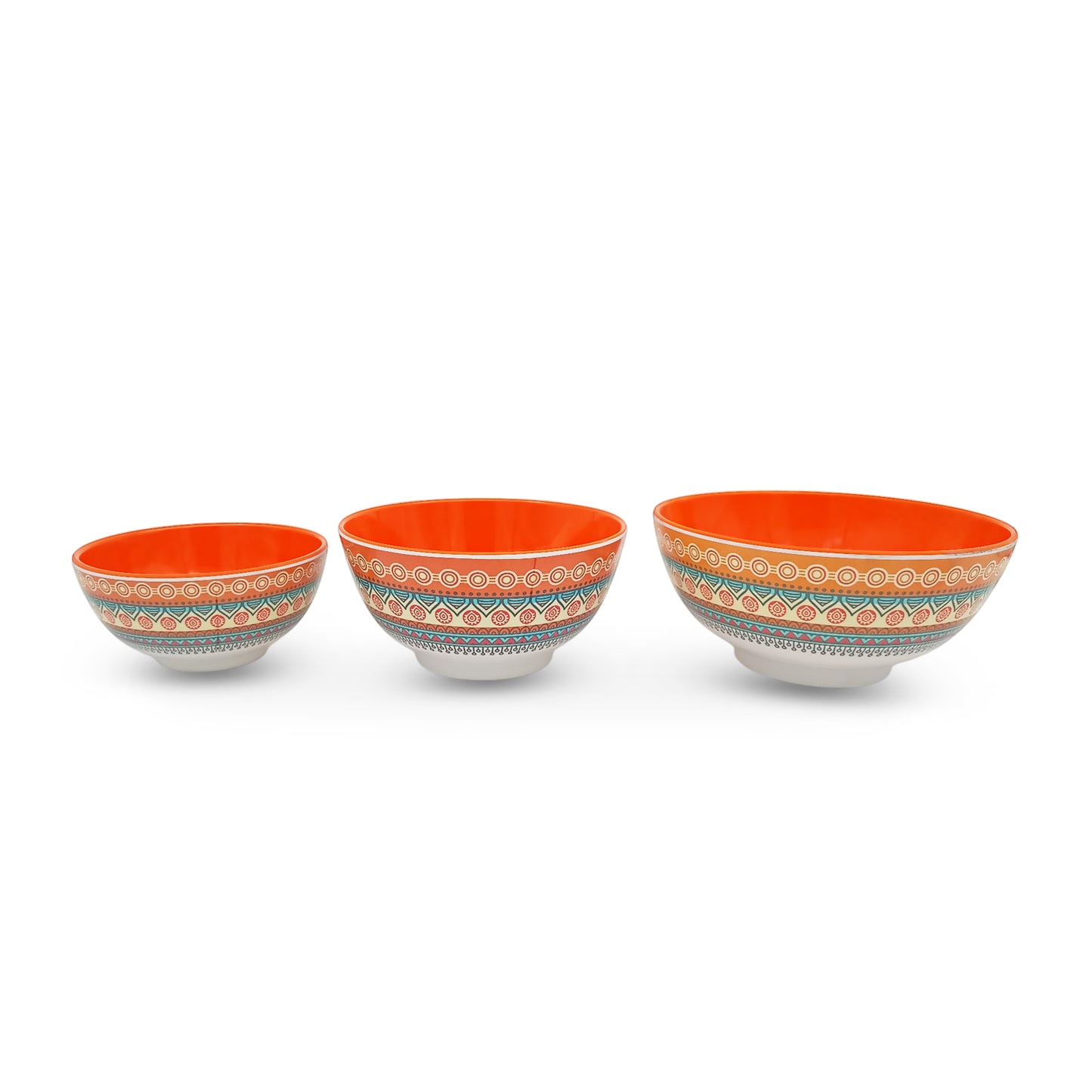 SUPERWARE | Pure Melamine | Snack Bowl Set -  Two Tone STITCH-ORANGE | Set of 3 Pcs. | Stain Free, Glazed Finish
