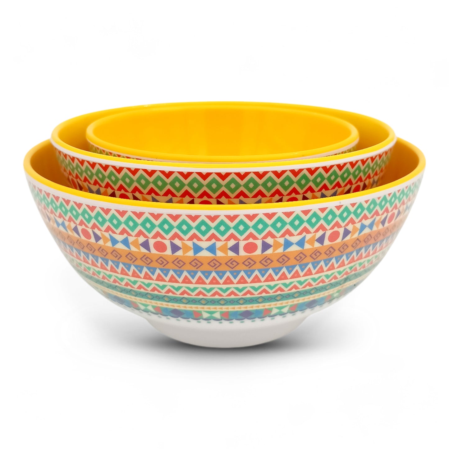 SUPERWARE | Pure Melamine | Snack Bowl Set - Two Tone TRIANGLE-YELLOW | Set of 3 Pcs. | Stain Free, Glazed Finish
