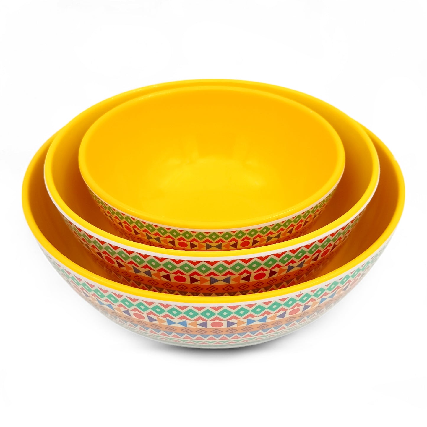SUPERWARE | Pure Melamine | Snack Bowl Set - Two Tone TRIANGLE-YELLOW | Set of 3 Pcs. | Stain Free, Glazed Finish