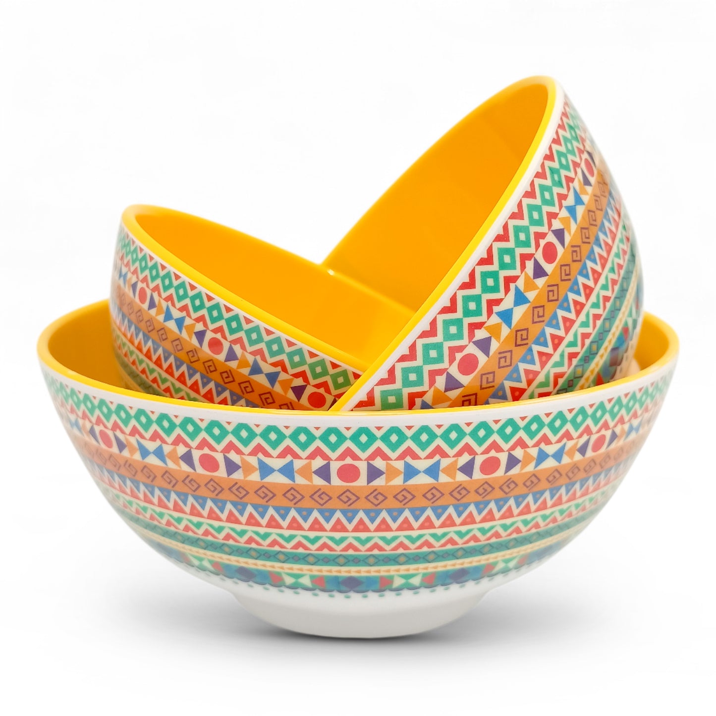 SUPERWARE | Pure Melamine | Snack Bowl Set - Two Tone TRIANGLE-YELLOW | Set of 3 Pcs. | Stain Free, Glazed Finish