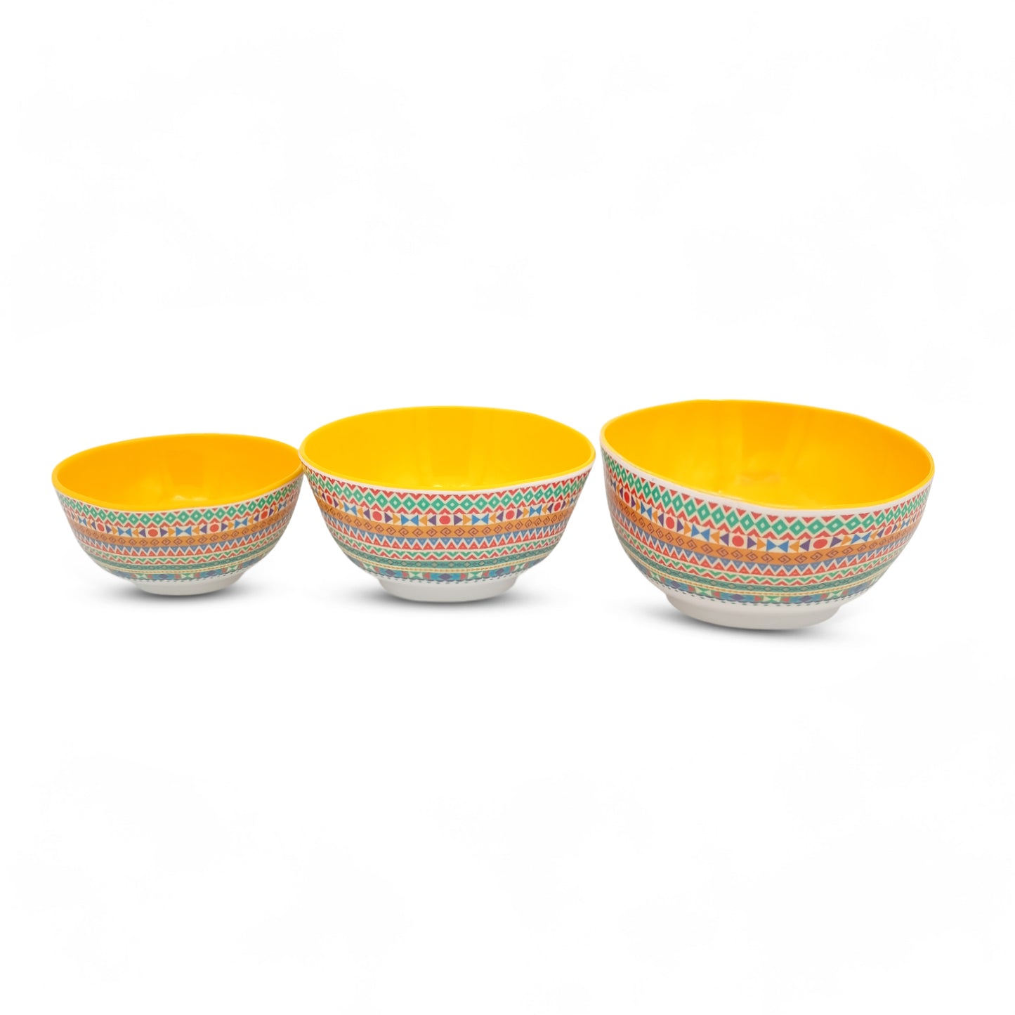 SUPERWARE | Pure Melamine | Snack Bowl Set - Two Tone TRIANGLE-YELLOW | Set of 3 Pcs. | Stain Free, Glazed Finish