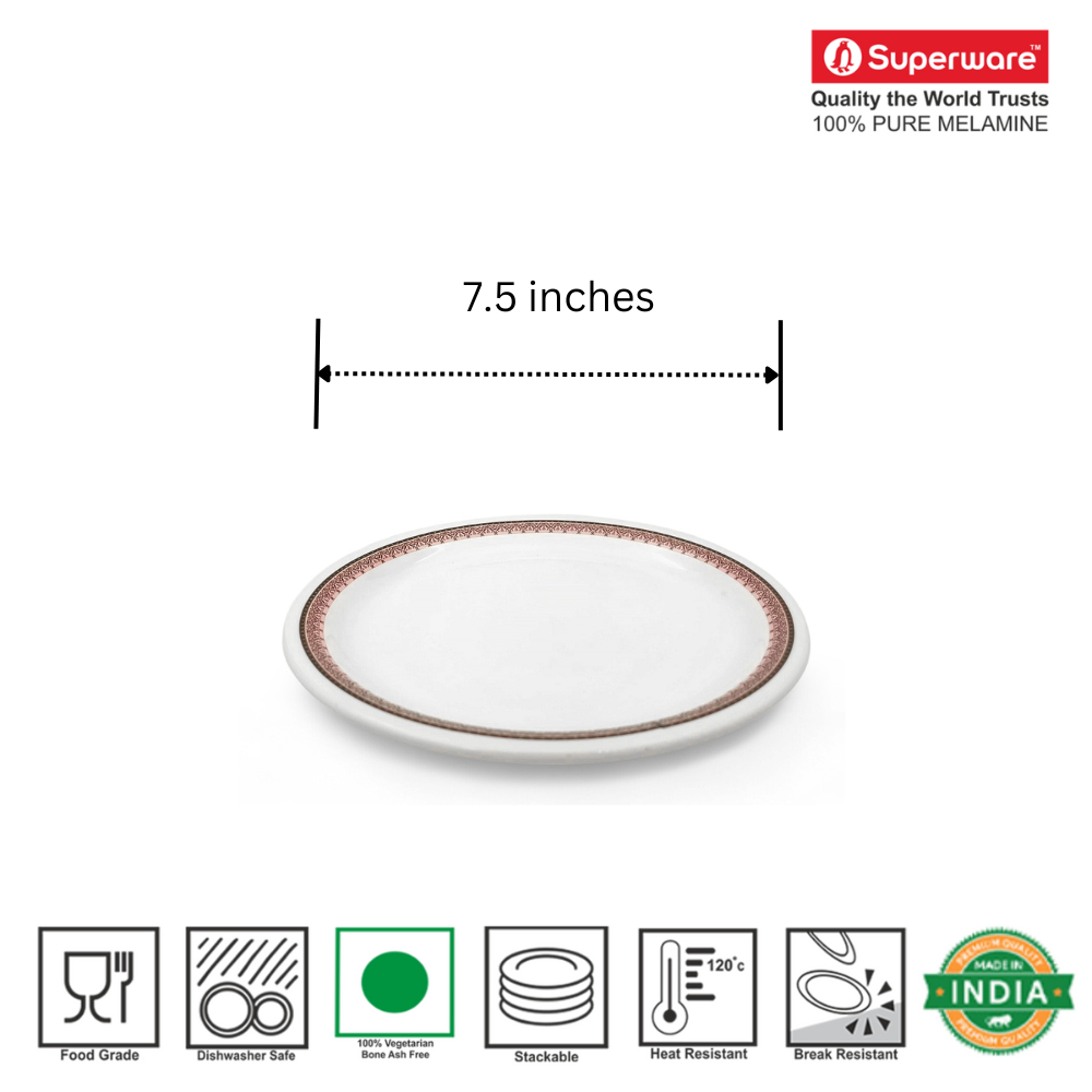 SUPERWARE | Pure Melamine | Small Plate Set - Classic 2 (7.5") | 6 Nos. | Stain Free, Glazed Finish