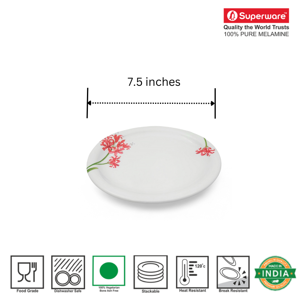 SUPERWARE | Pure Melamine | Small Plate Set - Orchid Blossom (7.5") | 6 Nos. | Stain Free, Glazed Finish