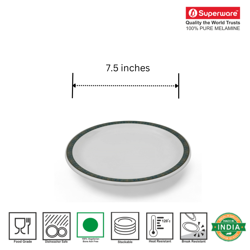 SUPERWARE | Pure Melamine | Small Plate Set - Atlantic (7.5") | 6 Nos. | Stain Free, Glazed Finish