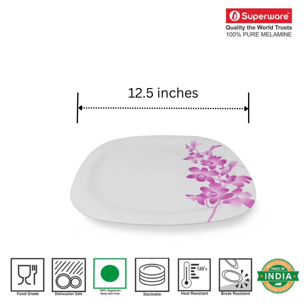 SUPERWARE | Pure Melamine | Buffet Plate Set – Purple Lilac (12.5”) | 6 Nos. | Stain Free, Glazed Finish