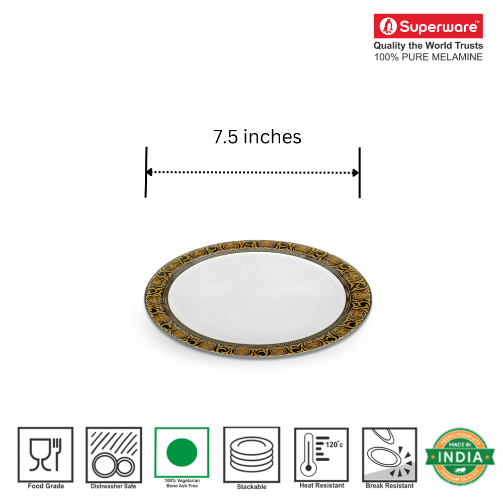 SUPERWARE | Pure Melamine | Small Plate Set - Golden Rado (7.5") | 6 Nos. | Stain Free, Glazed Finish
