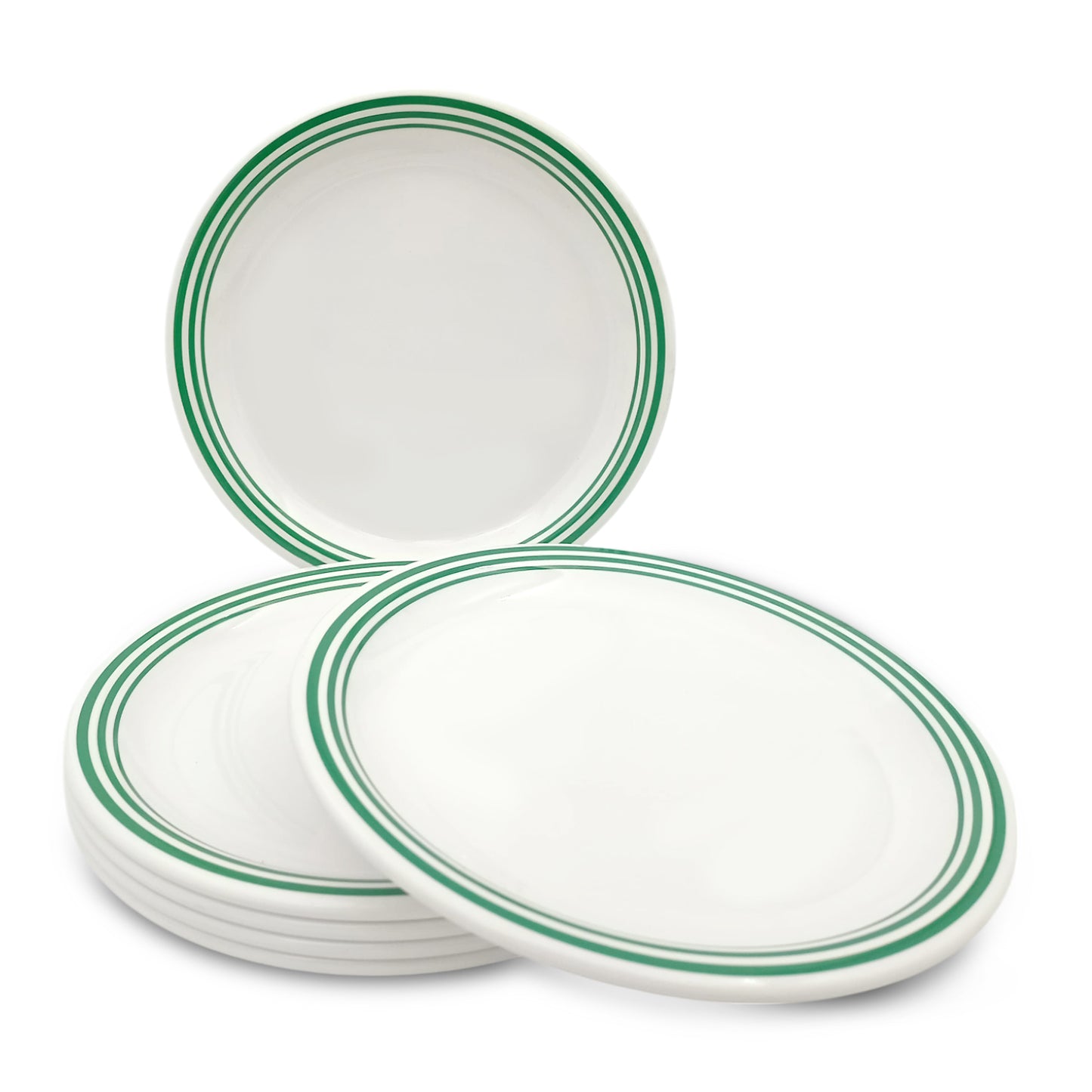 SUPERWARE | Pure melamine | Small Plate Set - Green Lines (7.5") | 6 Nos. | Stain Free, Glazed Finish