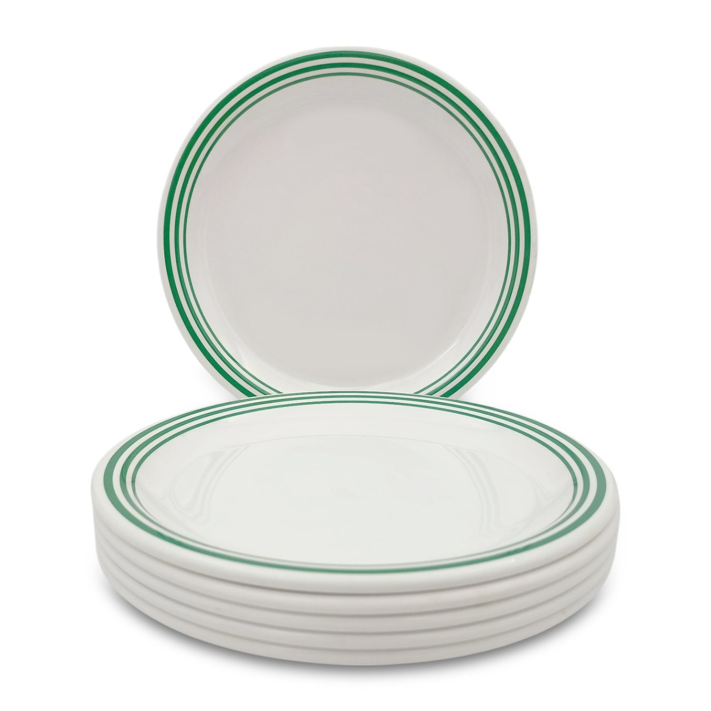 SUPERWARE | Pure melamine | Small Plate Set - Green Lines (7.5") | 6 Nos. | Stain Free, Glazed Finish