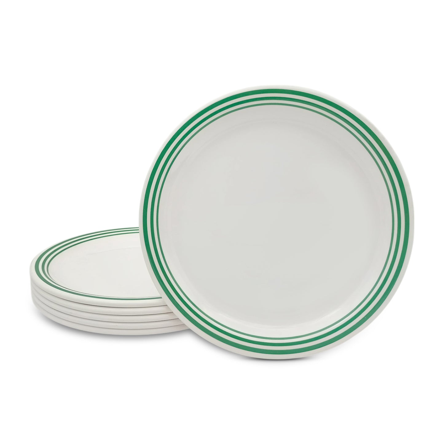 SUPERWARE | Pure melamine | Small Plate Set - Green Lines (7.5") | 6 Nos. | Stain Free, Glazed Finish