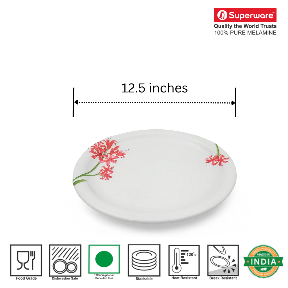 SUPERWARE | Pure Melamine | Buffet Plate Set – Orchid Blossom (12.5”) | 6 Nos. | Stain Free, Glazed Finish
