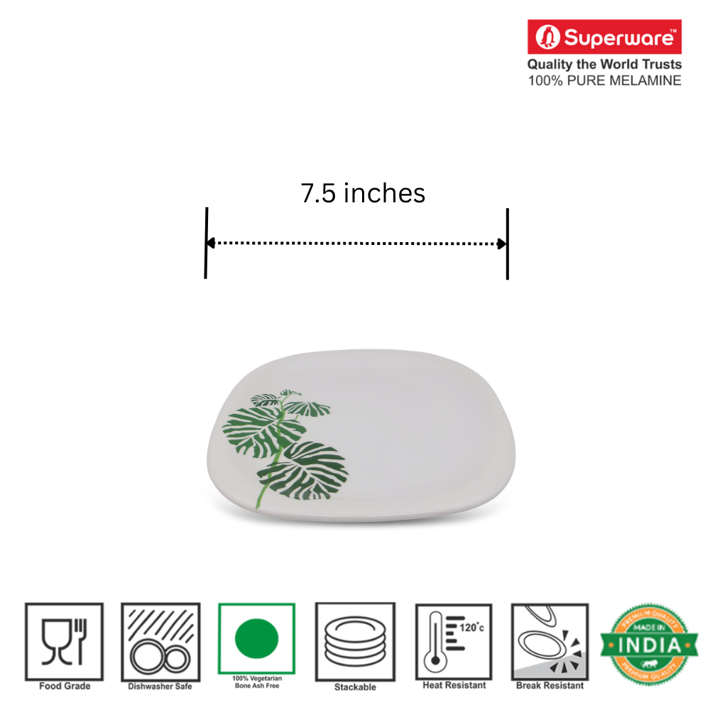 SUPERWARE | Pure Melamine | Small Plate Set - Swiss Leave (7.5") | 6 Nos. | Stain Free, Glazed Finish