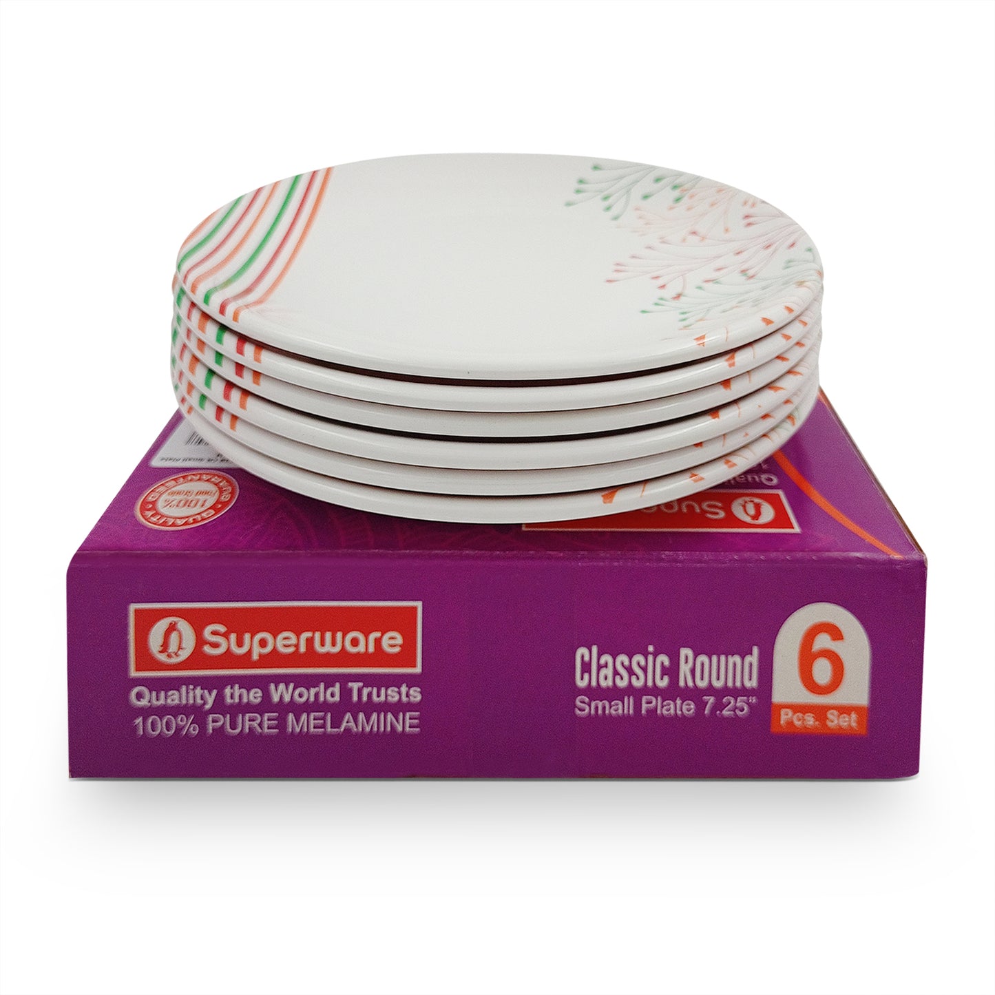SUPERWARE | Pure Melamine | Buffet Plate Set – Rainbow (12.5”) | 6 Nos. | Stain Free, Glazed Finish