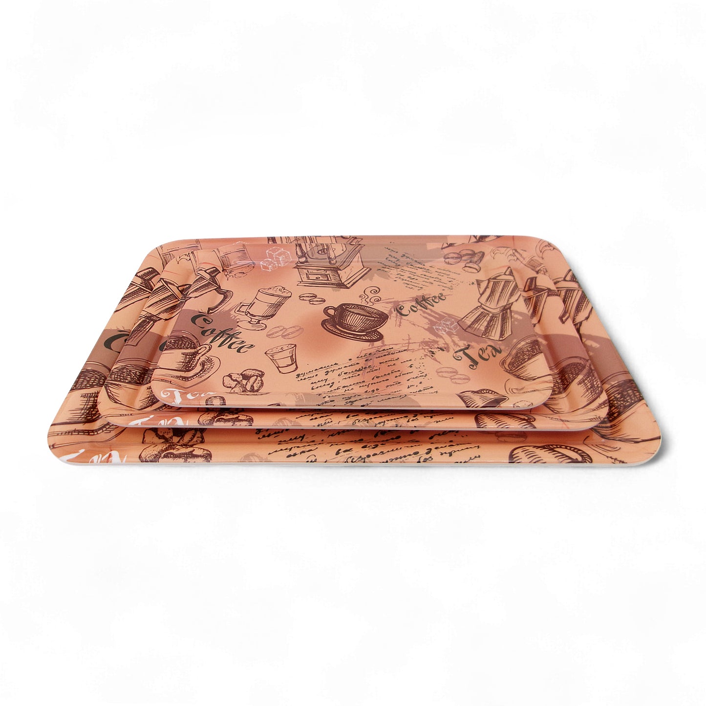 SUPERWARE | Pure Melamine | Retro Tray Set - Coffee House | Set Of 3 Pcs.| Stain Free, Glazed Finish
