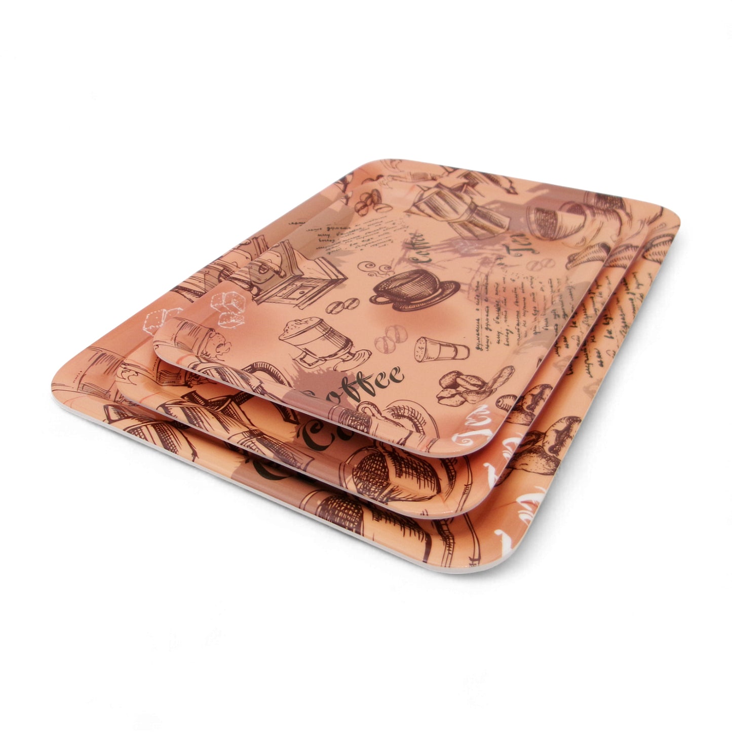 SUPERWARE | Pure Melamine | Retro Tray Set - Coffee House | Set Of 3 Pcs.| Stain Free, Glazed Finish