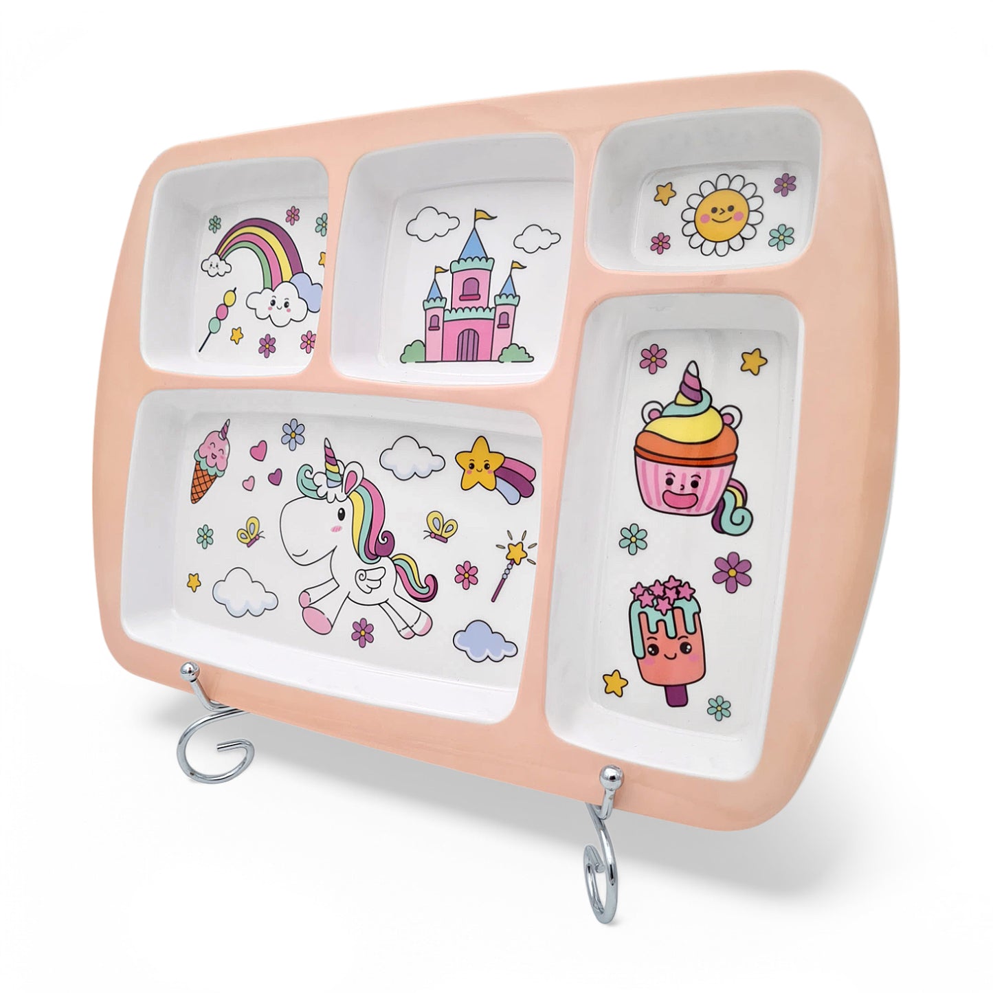 SUPERWARE | Pure Melamine | Kid Set - Section Tray - Unicorn (13.5") | 1 No | Stain Free, Glazed Finish