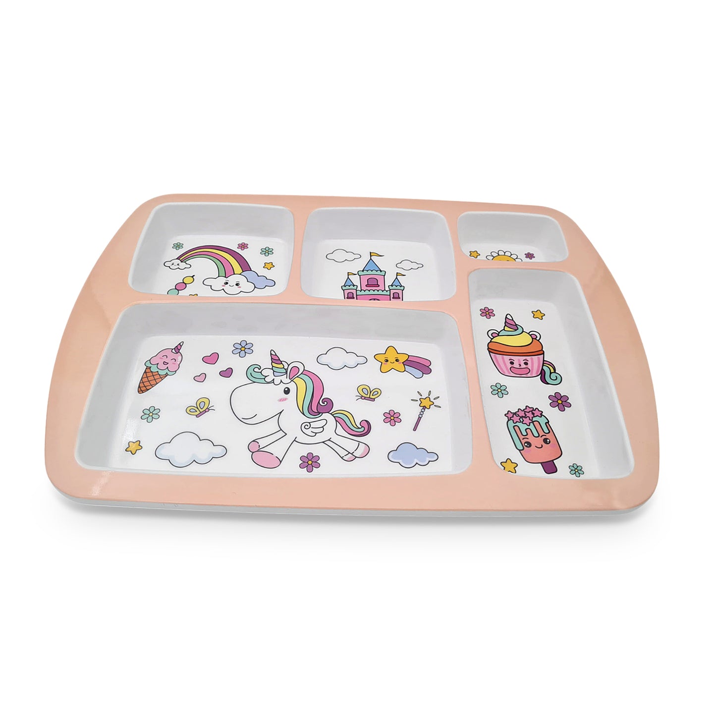 SUPERWARE | Pure Melamine | Kid Set - Section Tray - Unicorn (13.5") | 1 No | Stain Free, Glazed Finish
