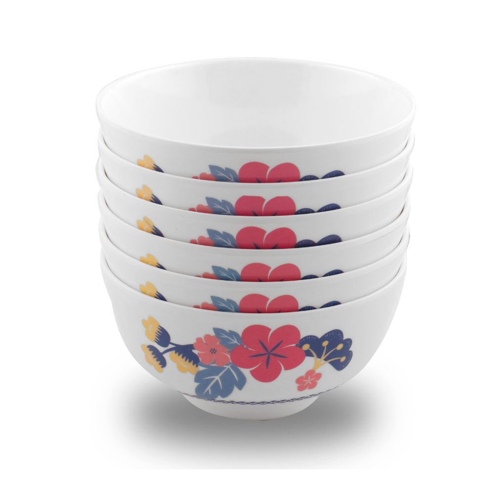 SUPERWARE | Pure Melamine | Katori Set - Hibiscus (3.5") | 6 Nos. | Stain Free, Glazed Finish