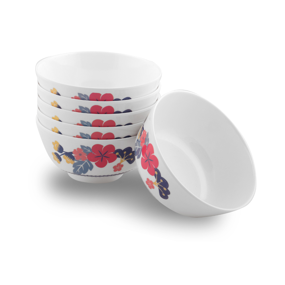 SUPERWARE | Pure Melamine | Katori Set - Hibiscus (3.5") | 6 Nos. | Stain Free, Glazed Finish