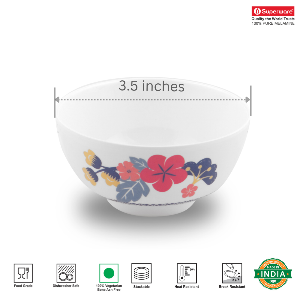 SUPERWARE | Pure Melamine | Katori Set - Hibiscus (3.5") | 6 Nos. | Stain Free, Glazed Finish