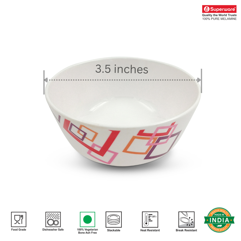 SUPERWARE | Pure Melamine | Katori Set - INDIAN SQUARE (3.5") | 6 Nos.| Stain Free, Glazed Finish