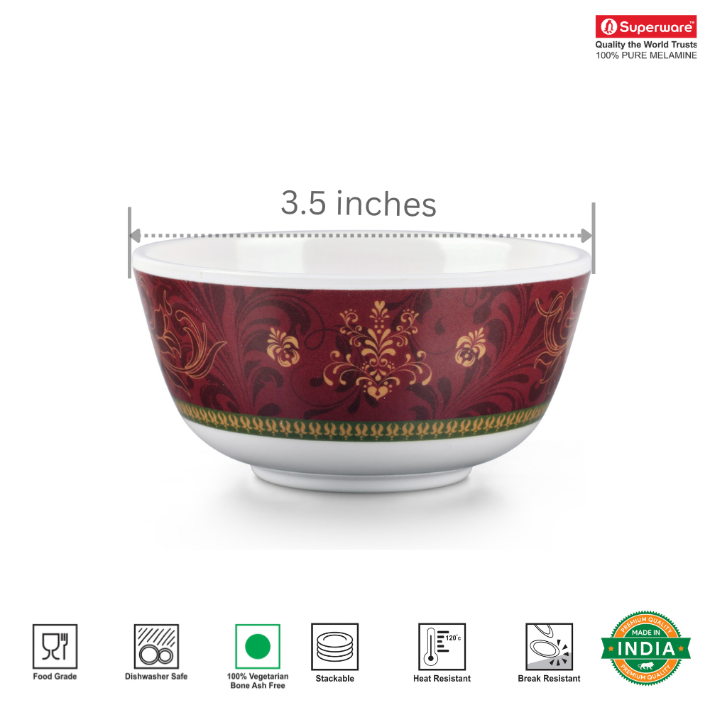 SUPERWARE | Pure Melamine | Katori Set - ORNAMENTAL (3.5") | 6 Nos. | Stain Free, Glazed Finish