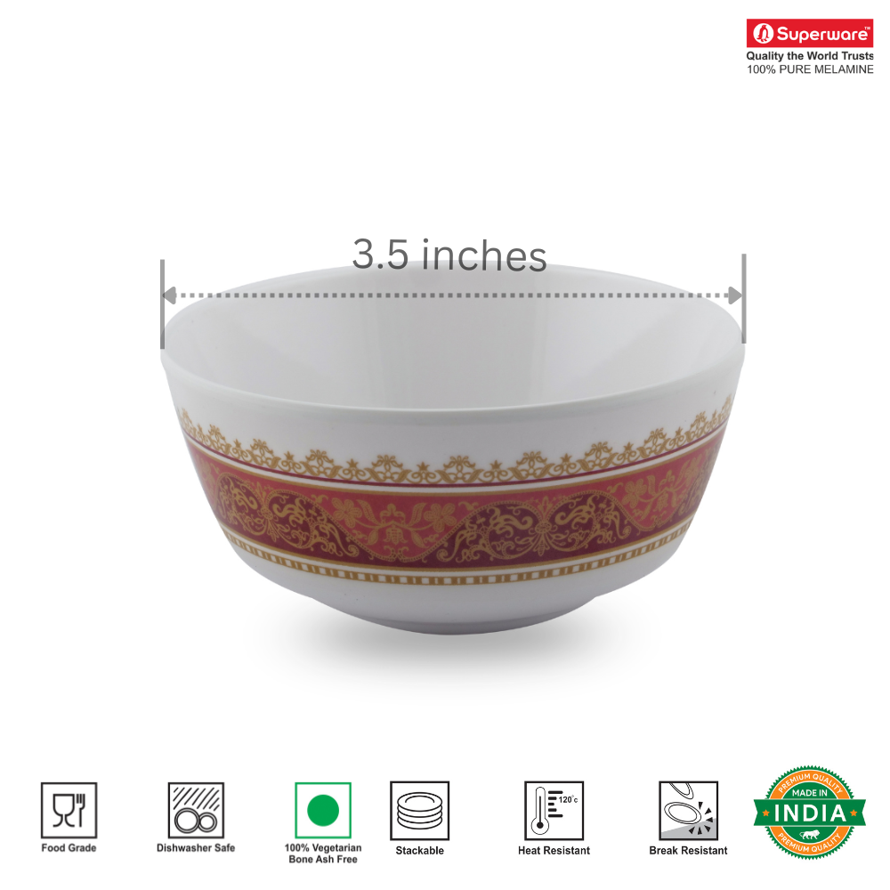 SUPERWARE | Pure Melamine | Katori Set - Queen Diamond (3.5") | 6 Nos.| Stain Free, Glazed Finish