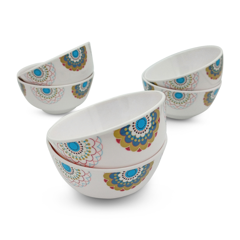 SUPERWARE | Pure Melamine | Katori Set - TURQUISE BLOOM (3.5") | 6 Nos. | Stain Free, Glazed Finish