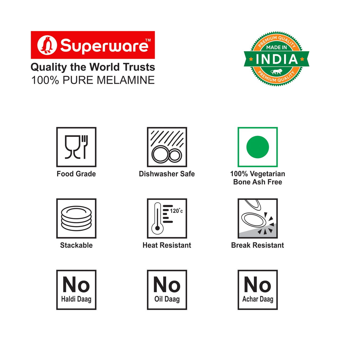 SUPERWARE | Pure Melamine | Square Katori Set - White Sand (3.5") | 6 Nos. | Stain Free, Glazed Finish