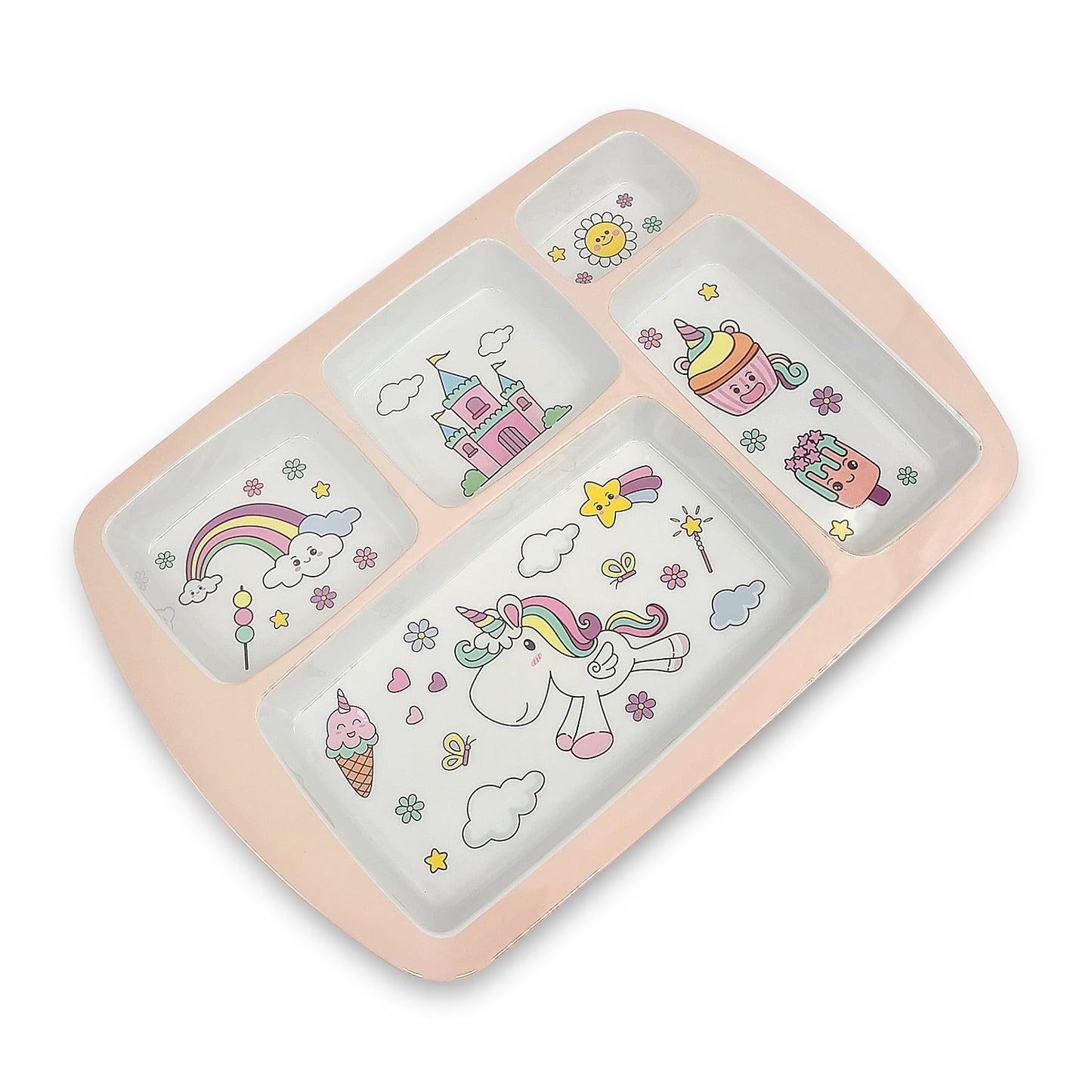 SUPERWARE | Pure Melamine | Kid Set - Section Tray - Unicorn (13.5") | 1 No | Stain Free, Glazed Finish