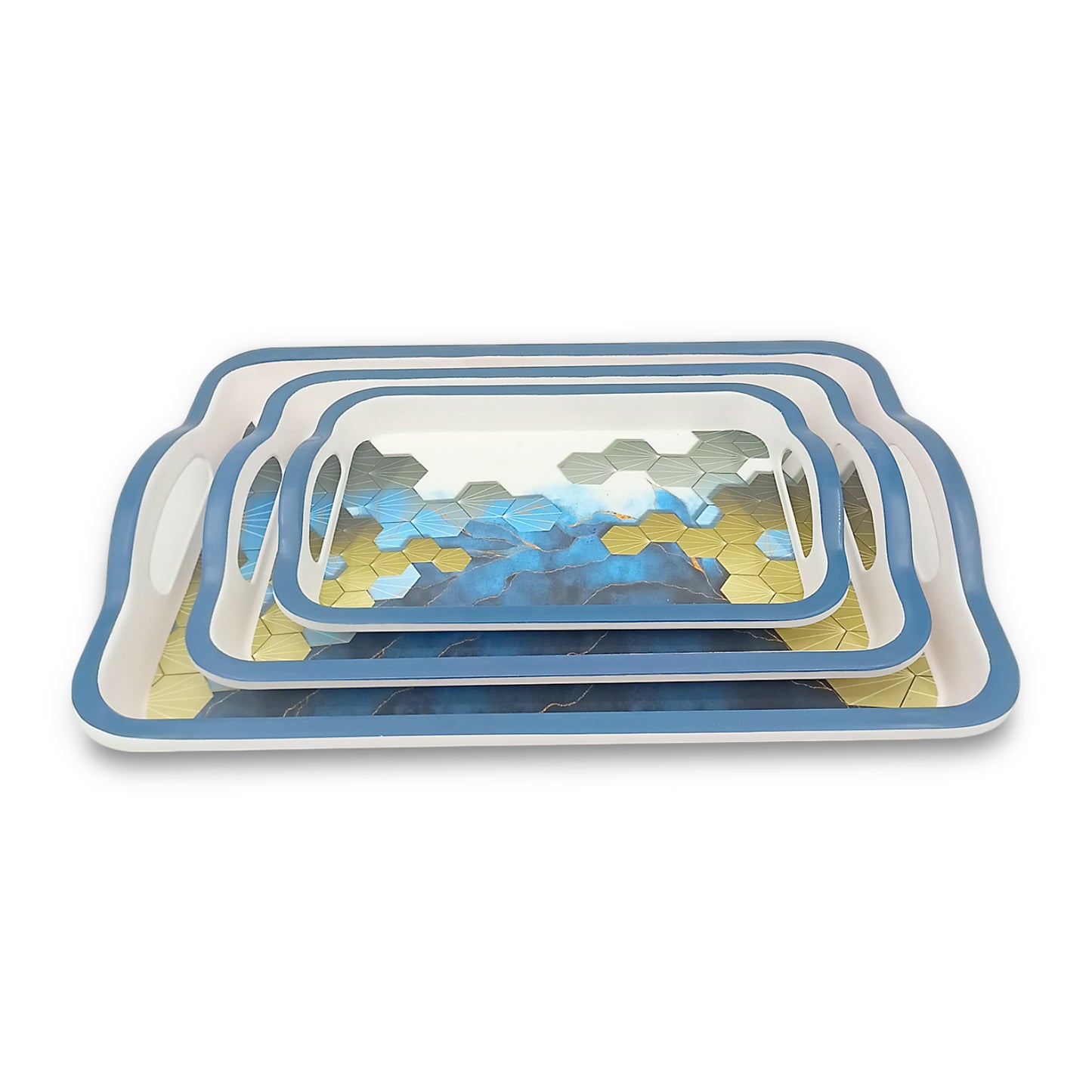 SUPERWARE | Pure Melamine | Matrix Tray Set - Mistpeak | Set Of 3 Pcs.| Stain Free, Glazed Finish